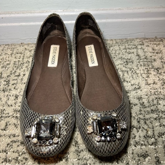Steve Madden Black & Gray Rhinestone Pewter Kobbe Ballet Flats Size 7.5 - Picture 1 of 10